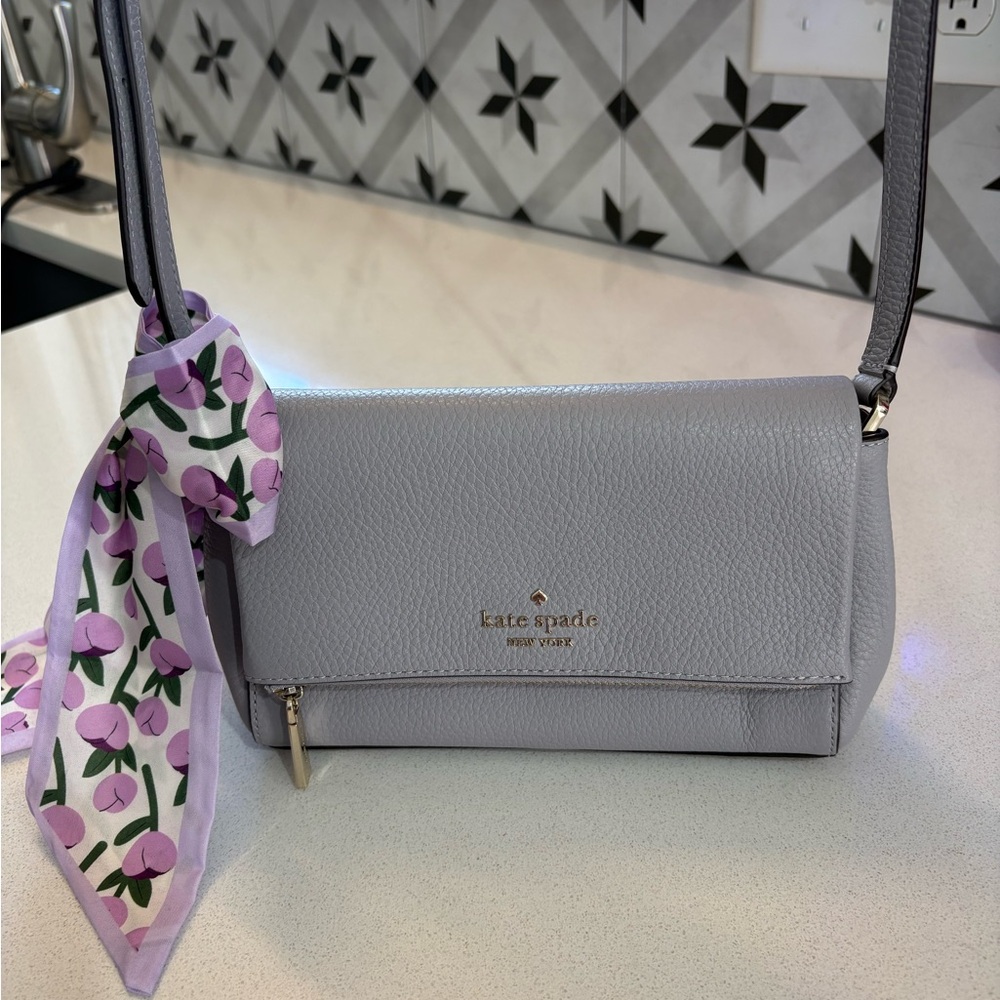 kate spade Gray Leather Crossbody with the foldover compartment pristine cond